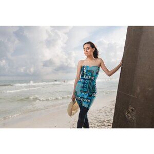 Manita Retro Blue Strapless Stretchy Classic Holiday Summer Beach Top Size M